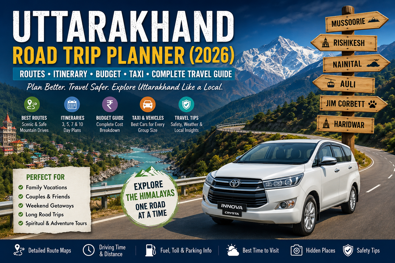 Ultimate Uttarakhand Road Trip Planner (2026): Routes, Itinerary, Budget, Taxi & Travel Guide