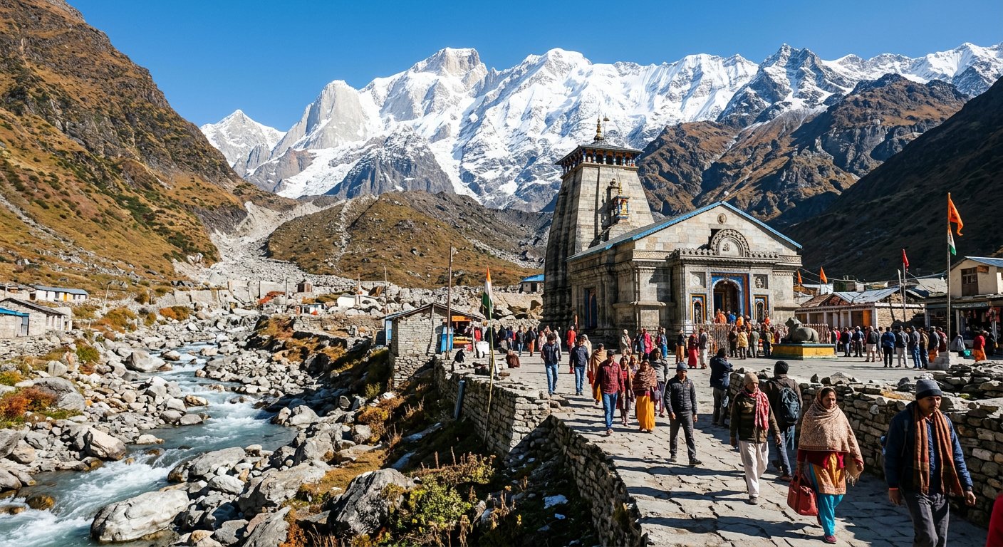 Kedarnath temple with Mandakini river - autumn yatra season 2026