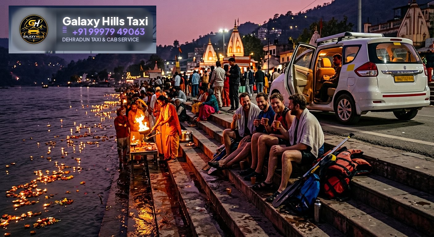Triveni Ghat aarti before the evening drive home