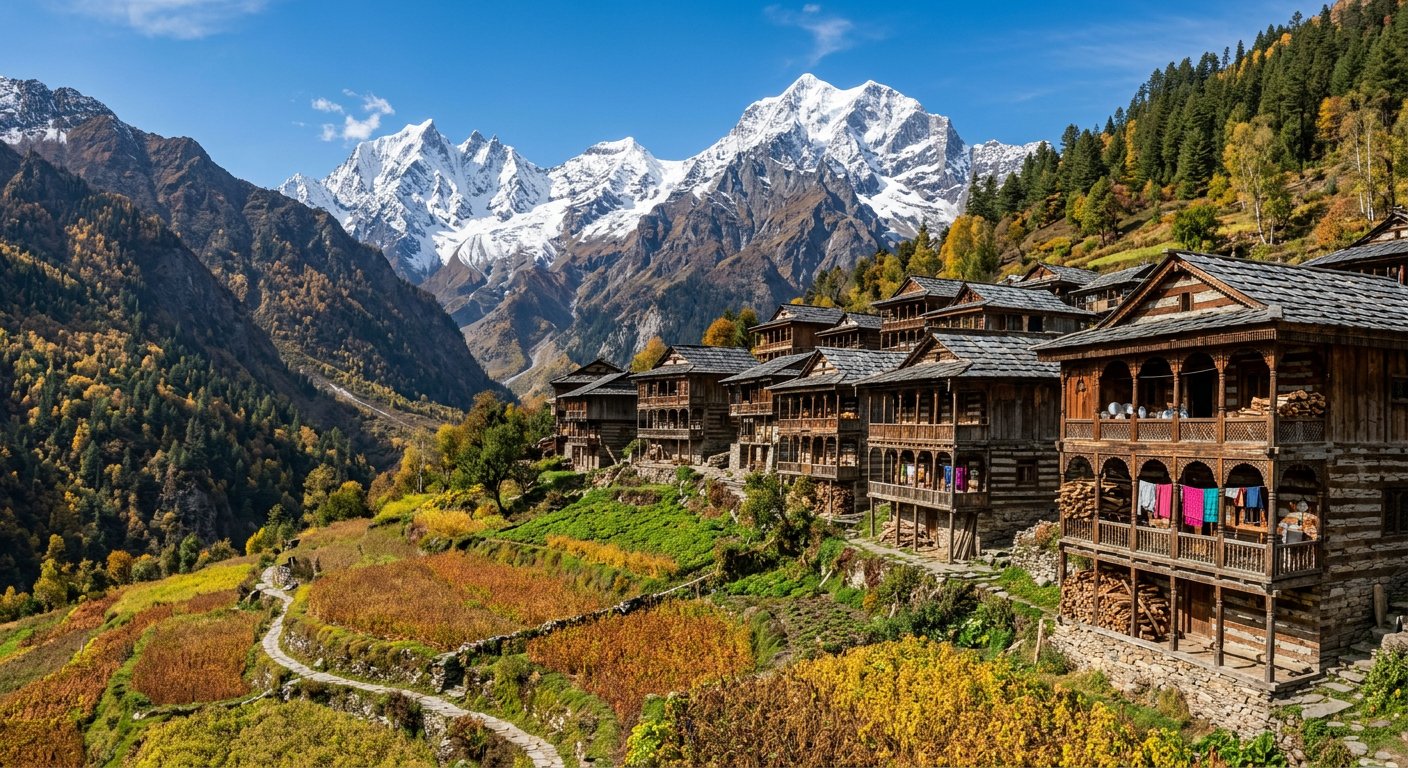 Osla village under Swargarohini in October gold