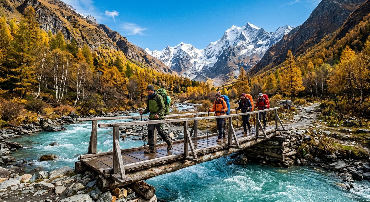 The Har Ki Dun trail over a glacier stream, late October