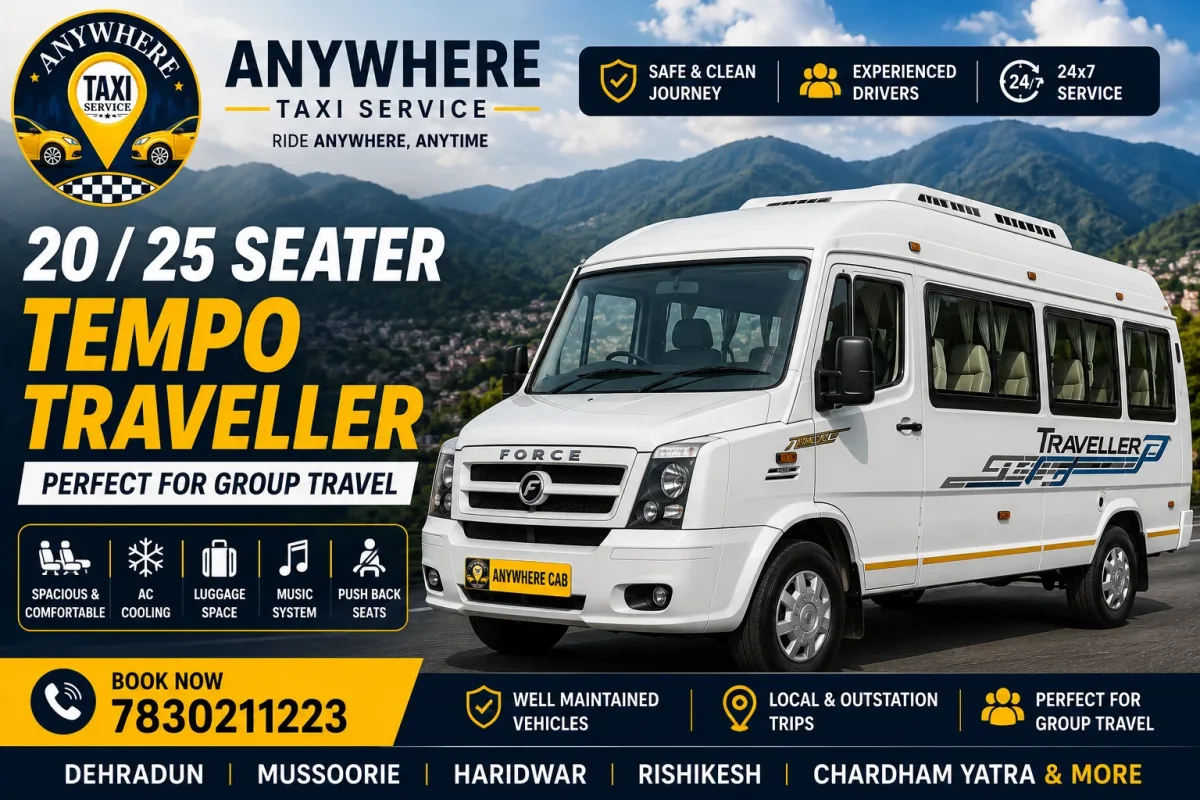 20 and 25 Seater Tempo Traveller hire in Dehradun for weddings and large groups